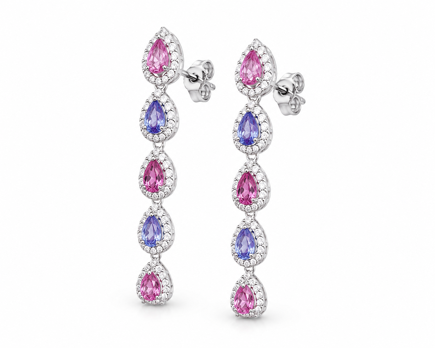 Natural Sapphire Stud Earrings, Pink and Purple Sapphire Dangle Earrings