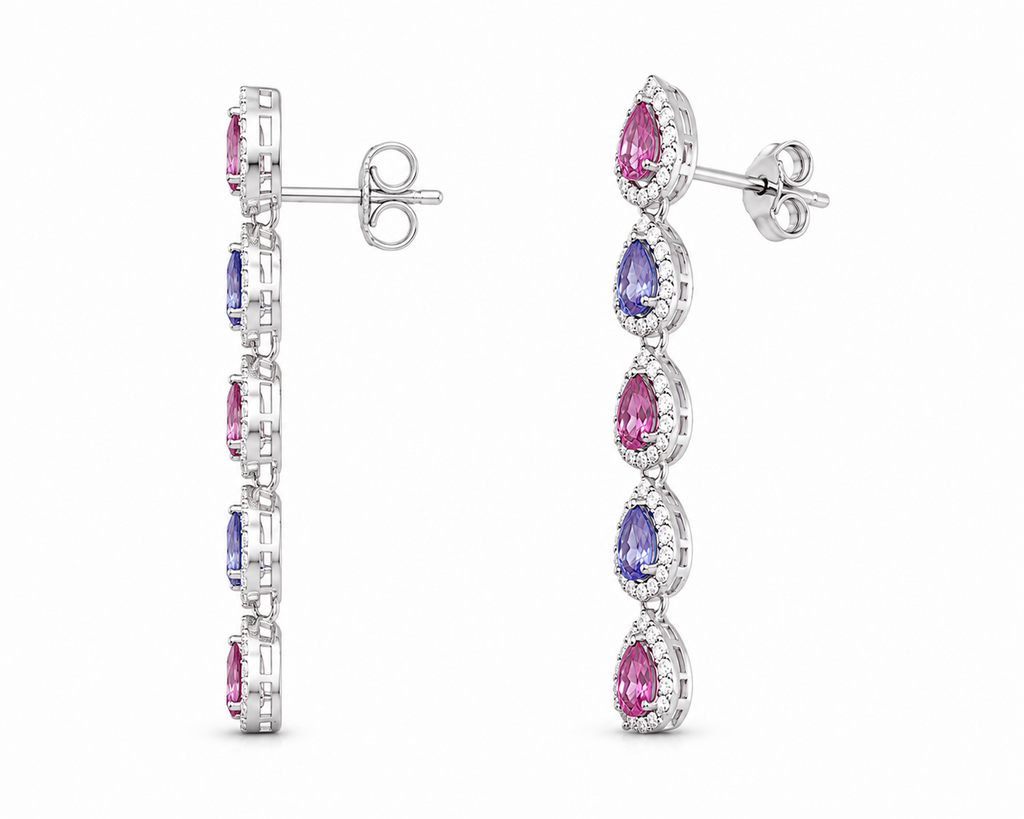 Natural Sapphire Stud Earrings, Pink and Purple Sapphire Dangle Earrings
