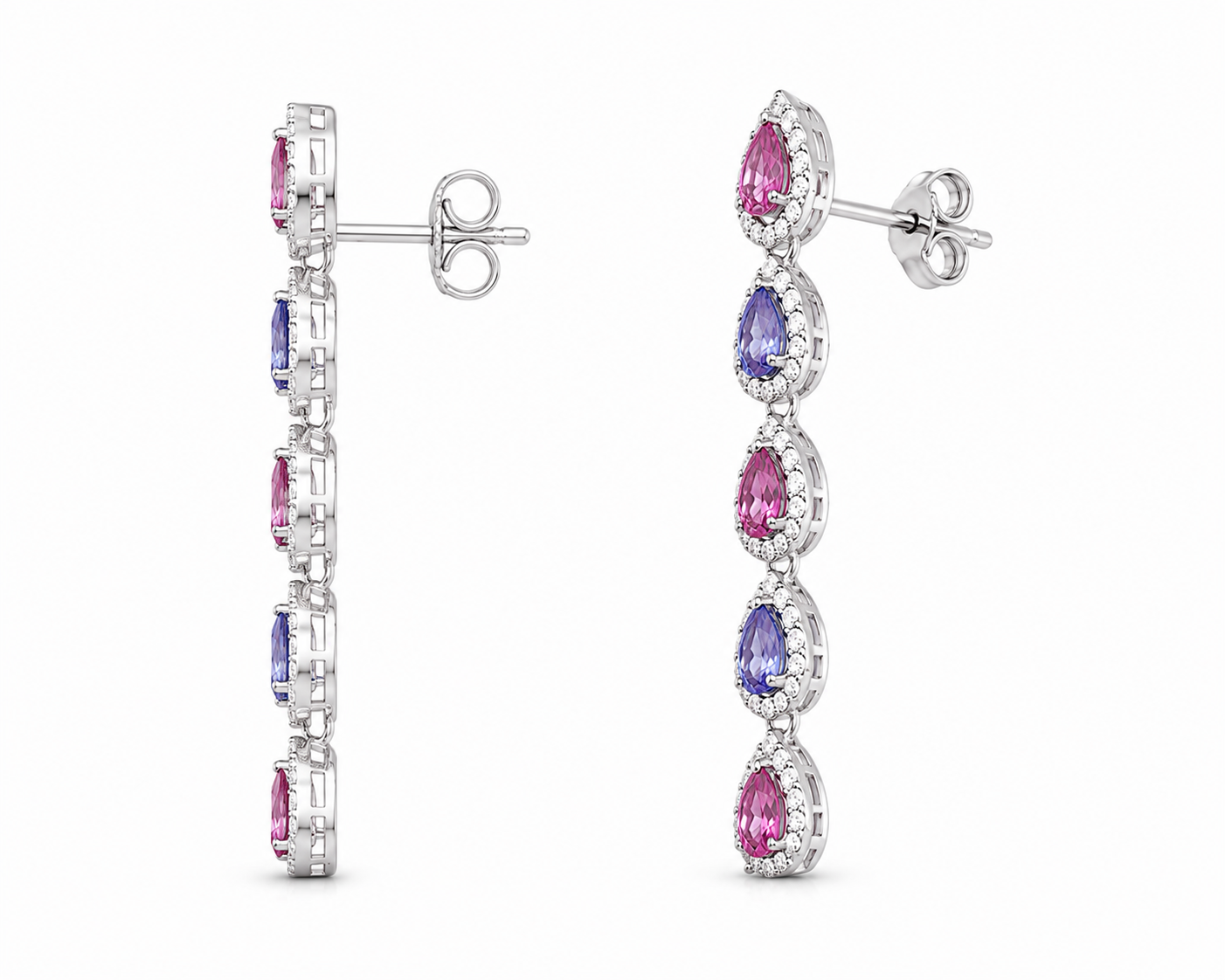 Natural Sapphire Stud Earrings, Pink and Purple Sapphire Dangle Earrings