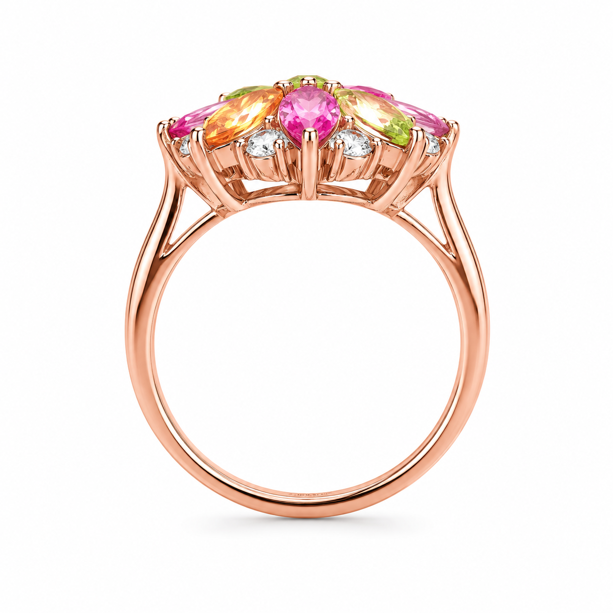 Natural Brazilian Tourmaline Flower Ring, Colorful Gemstone Cluster Ring, Oct.