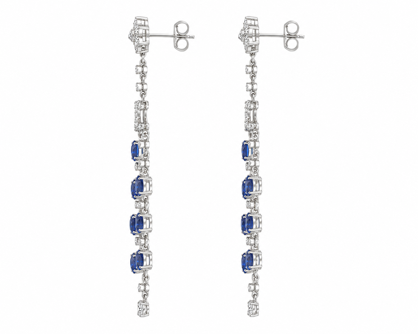 Three Tier Chandelier Sapphire Earrings, Natural Blue Sapphire VVS Grade