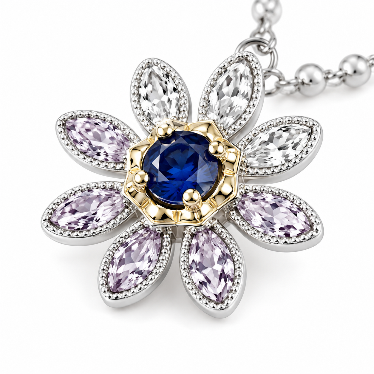Blue Sapphire Long Dangle Flower Earrings, VVS Grade Blue Sapphire Earrings