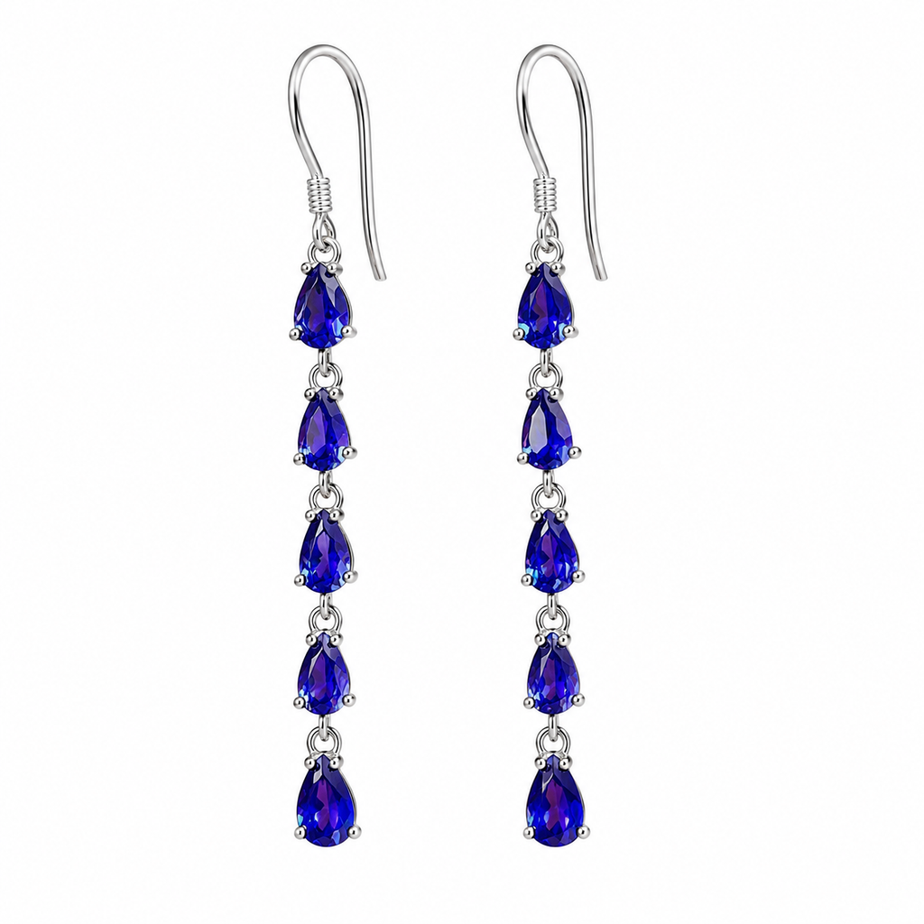 Natural Sapphire Dangle Earrings, Sapphire Statement Earrings Sterling Silver