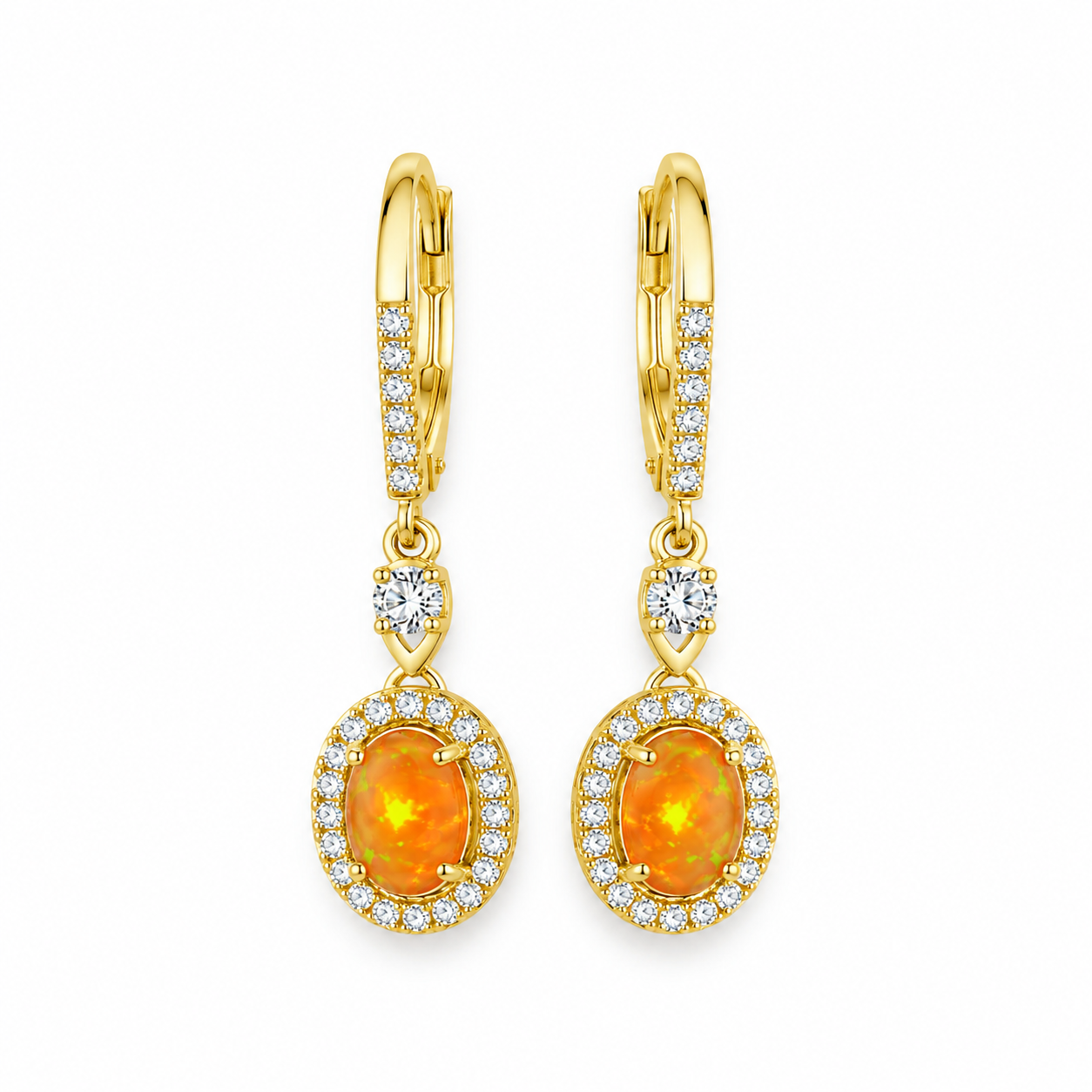 Mexican Orange Fire Opal Dangle Earrings 4x6mm 925 Sterling Silver