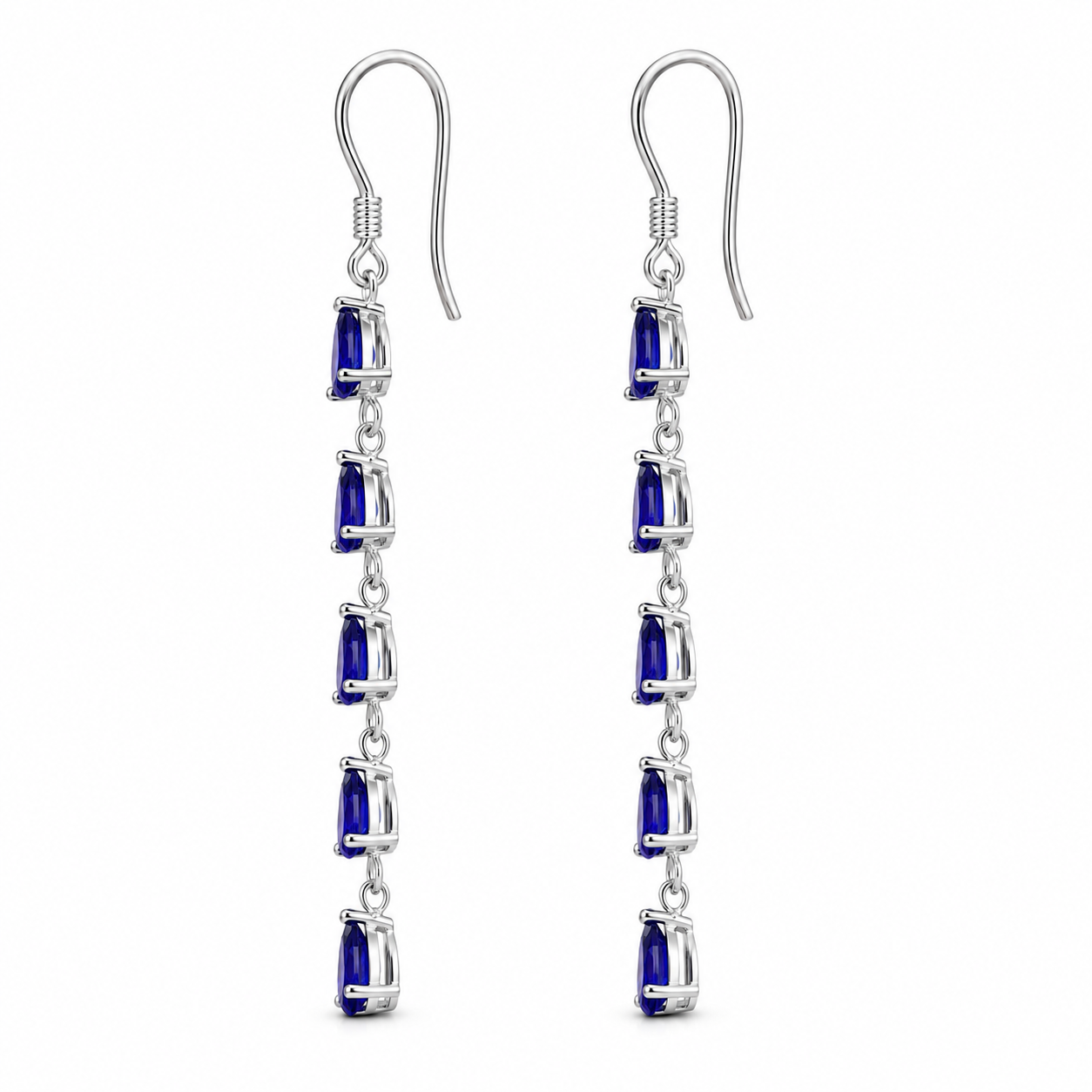 Natural Sapphire Dangle Earrings, Sapphire Statement Earrings Sterling Silver