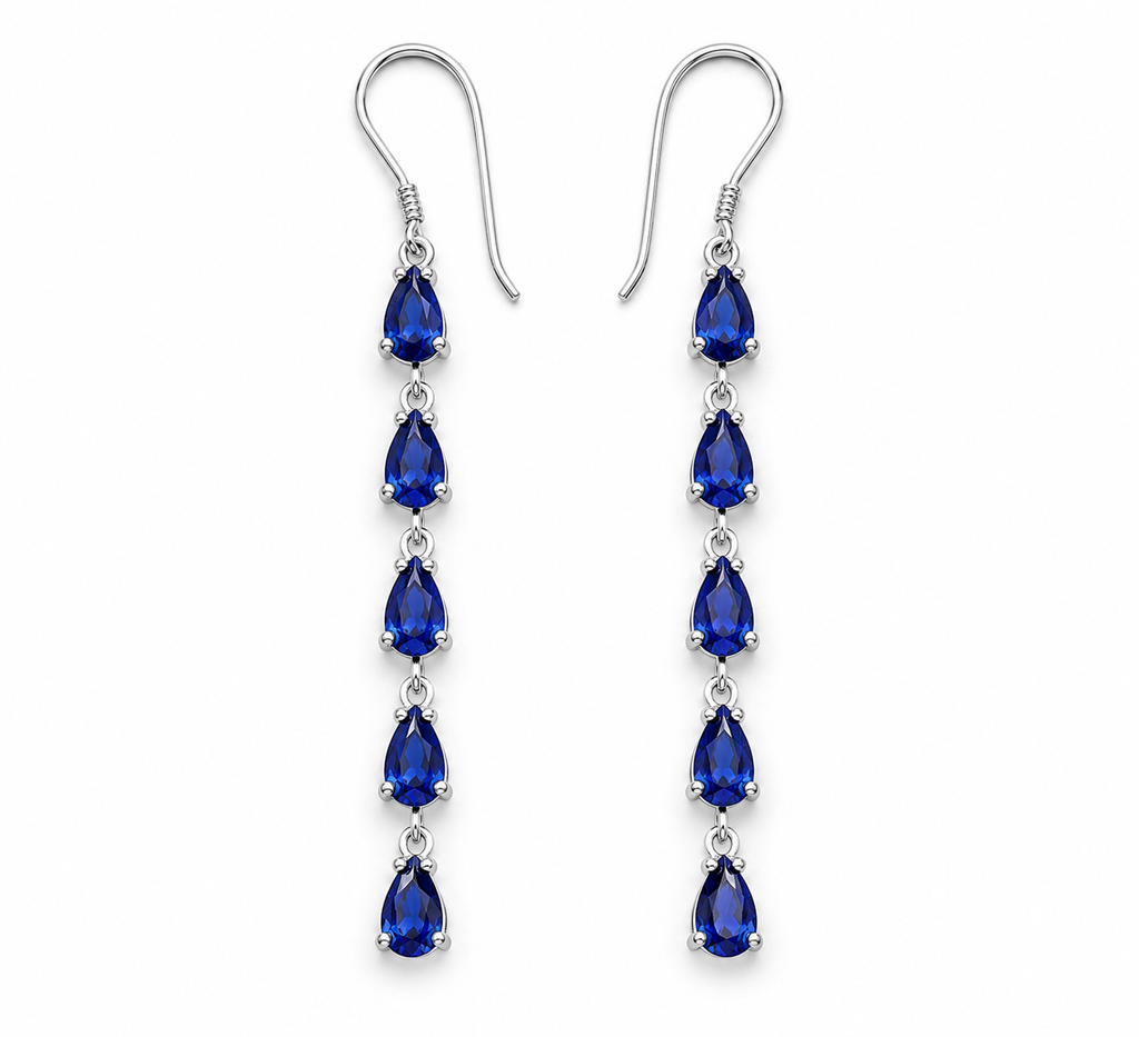 Natural Sapphire Dangle Earrings, Sapphire Statement Earrings Sterling Silver