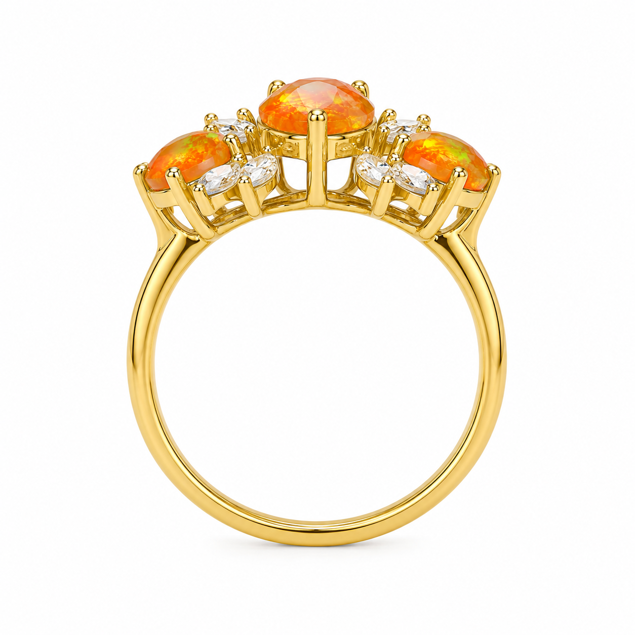 Orange Mexican Fire Opal Cluster Ring, Natural Orange Opal Ring Sterling Silver