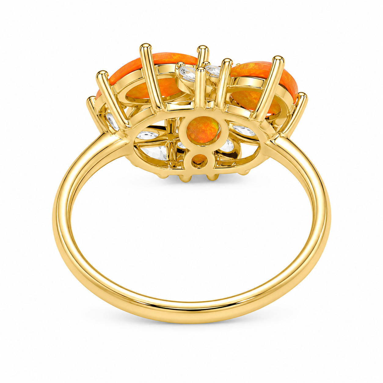 Orange Mexican Fire Opal Cluster Ring, Natural Orange Opal Ring Sterling Silver