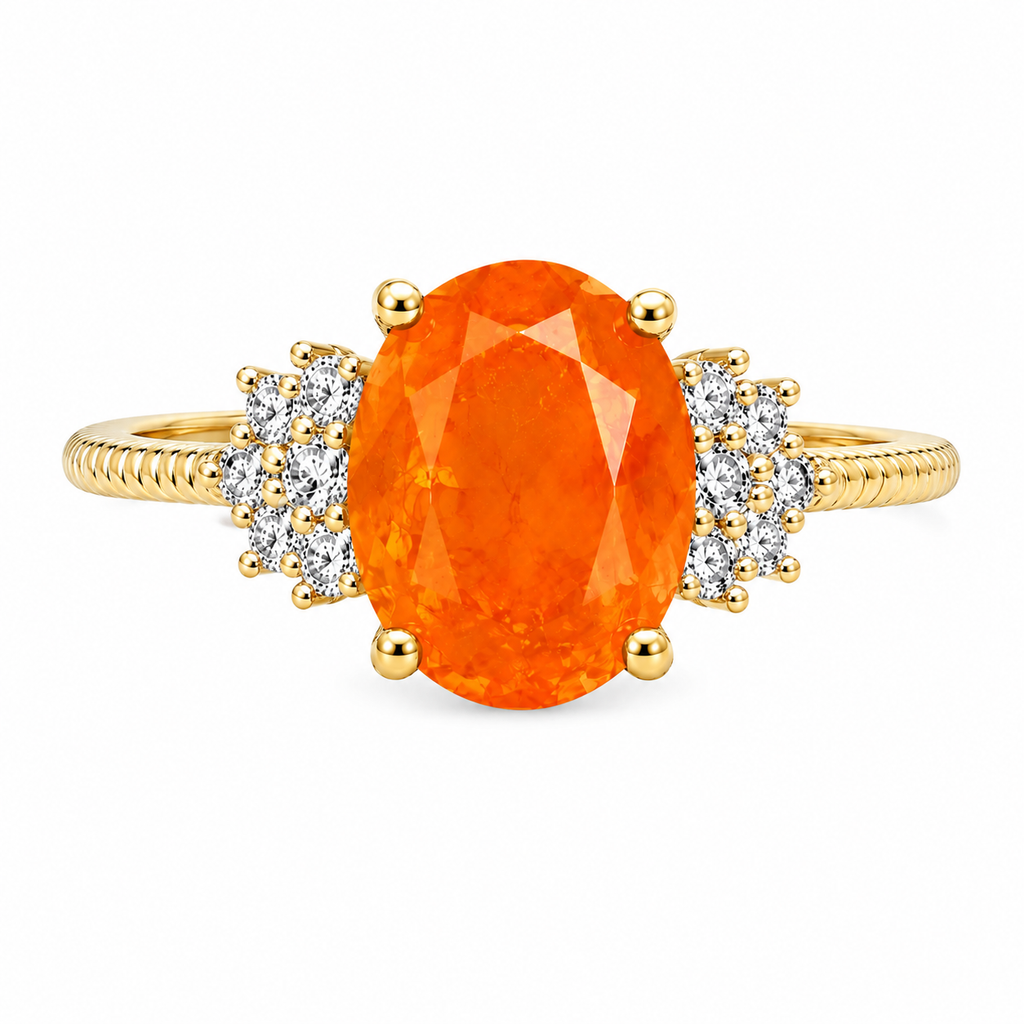 Natural Australian Orange Fire Opal Ring 8x6mm Oval October Birthstone