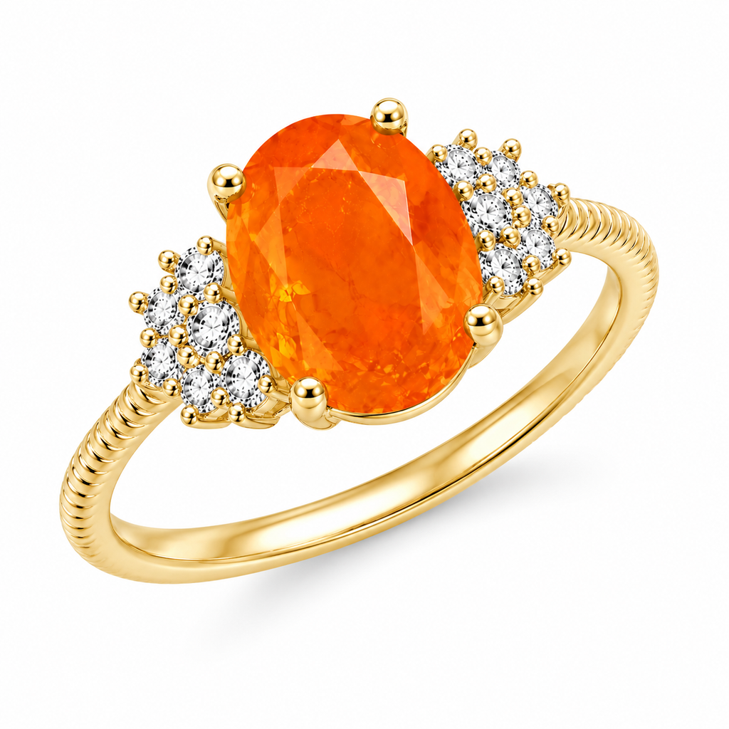 Natural Australian Orange Fire Opal Ring 8x6mm Oval October Birthstone
