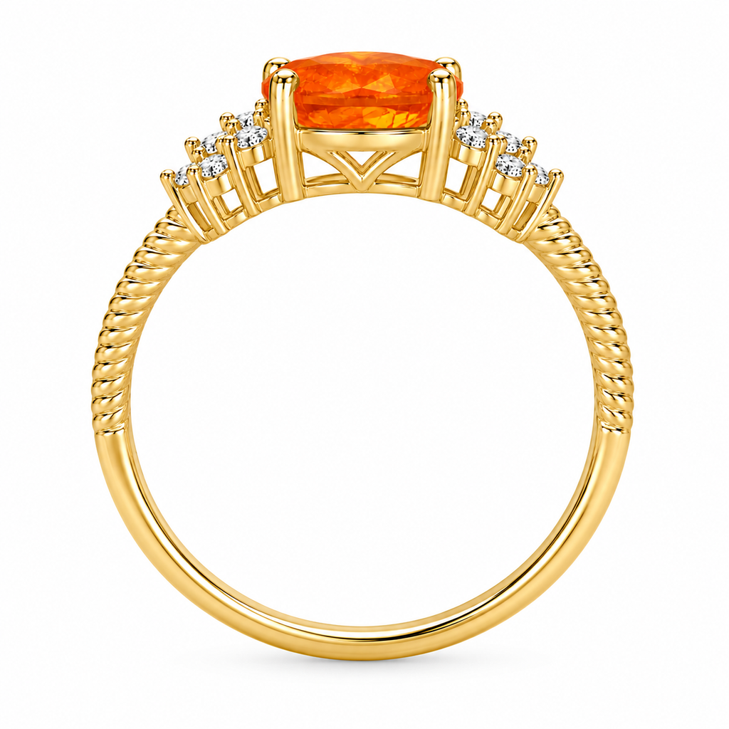 Natural Australian Orange Fire Opal Ring 8x6mm Oval October Birthstone