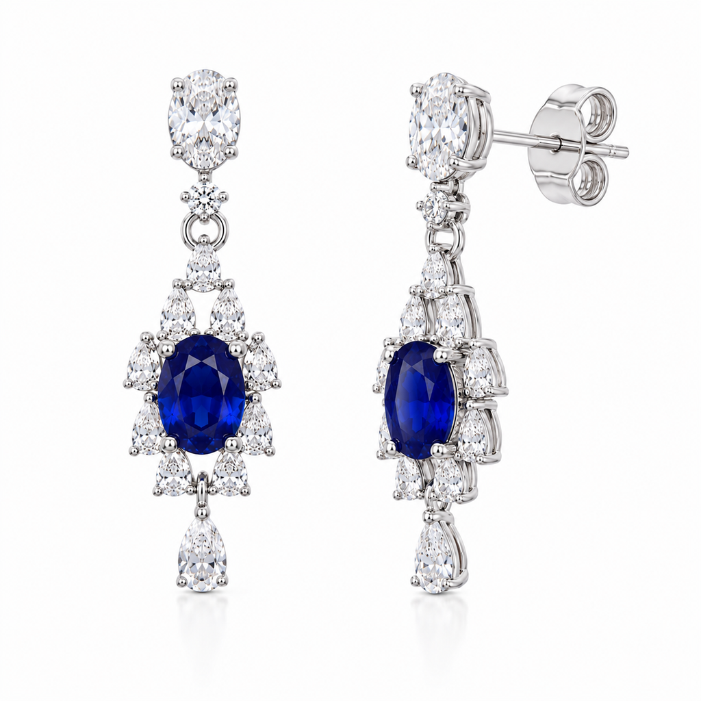 Grade AAAA Sapphire Statement Earrings 5x6mm, Natural Bright Blue Sapphire