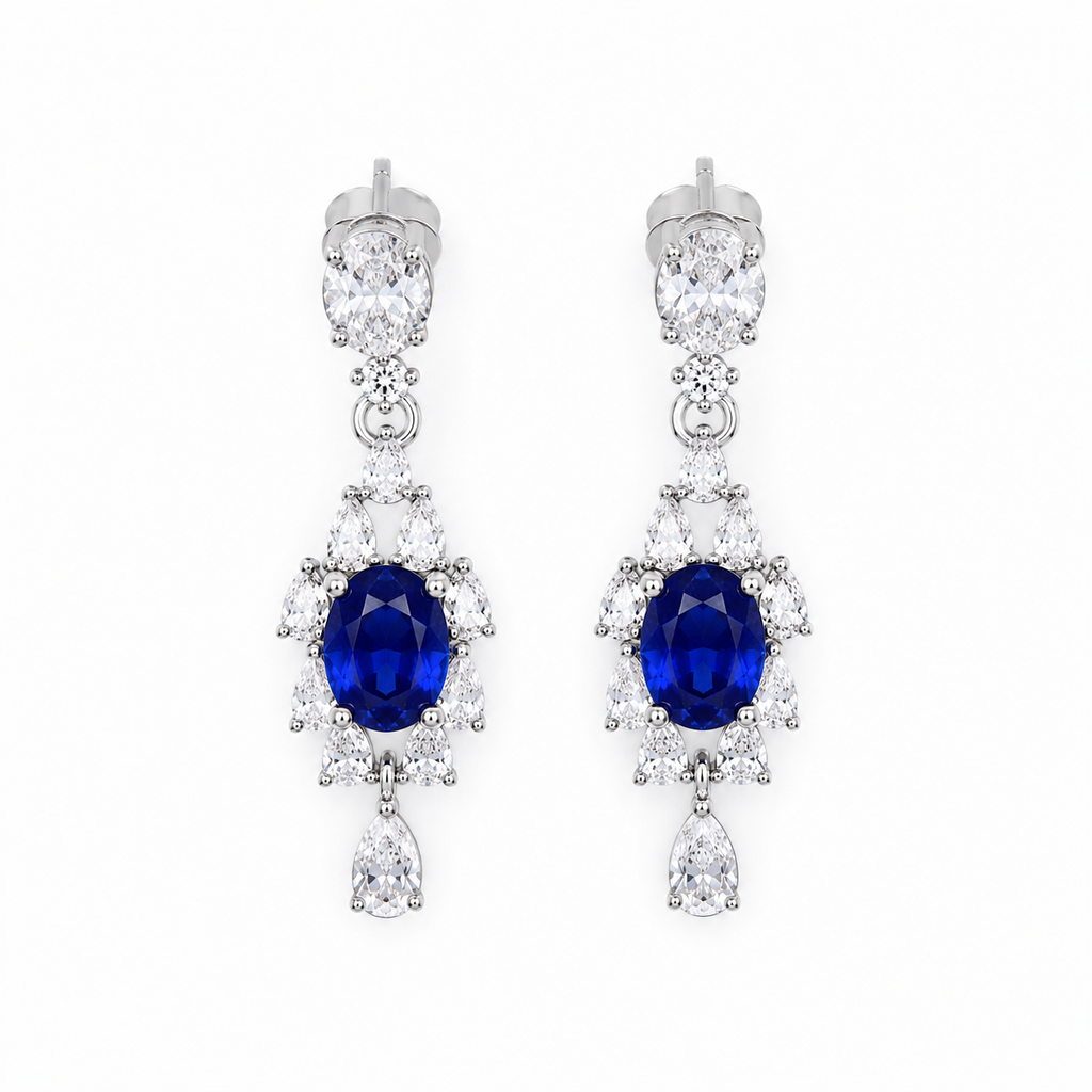 Grade AAAA Sapphire Statement Earrings 5x6mm, Natural Bright Blue Sapphire