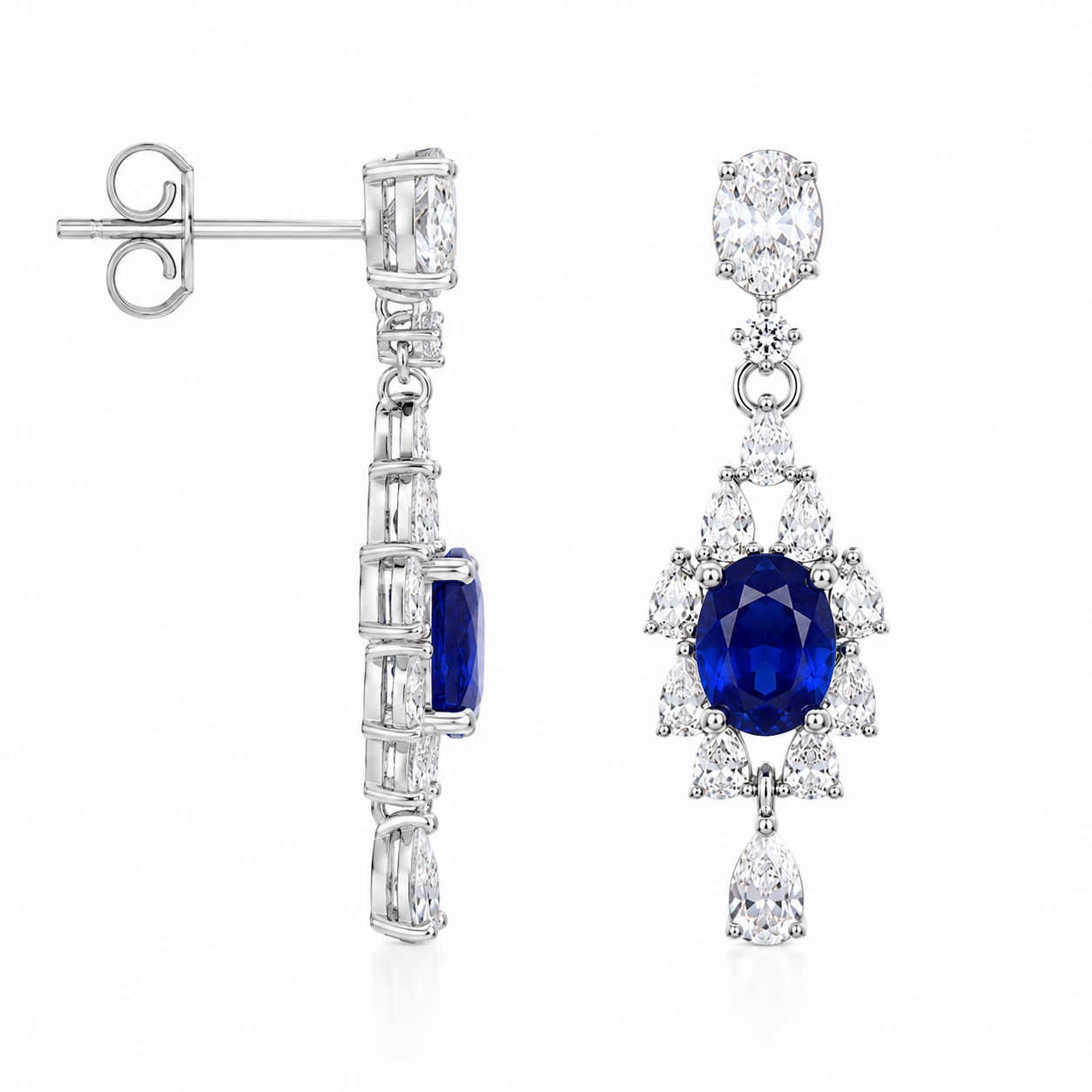 Grade AAAA Sapphire Statement Earrings 5x6mm, Natural Bright Blue Sapphire