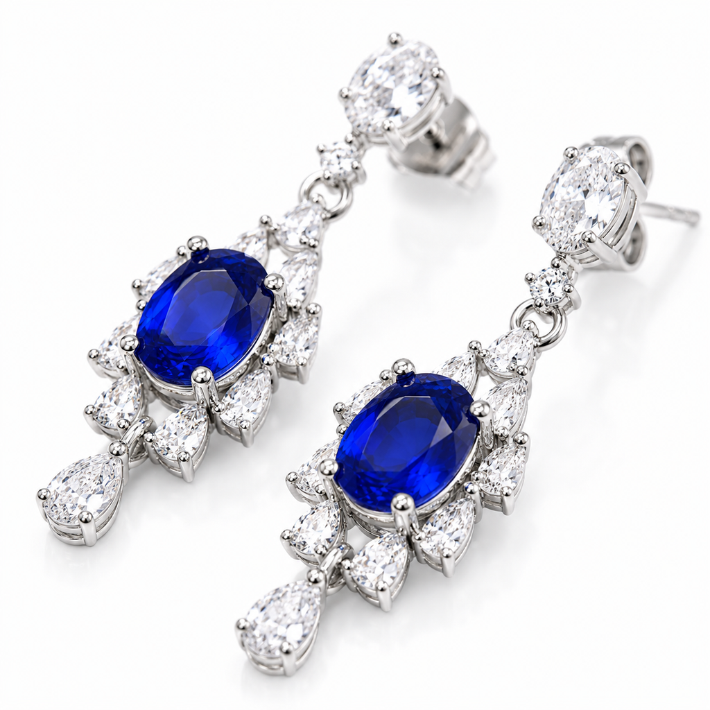 Grade AAAA Sapphire Statement Earrings 5x6mm, Natural Bright Blue Sapphire