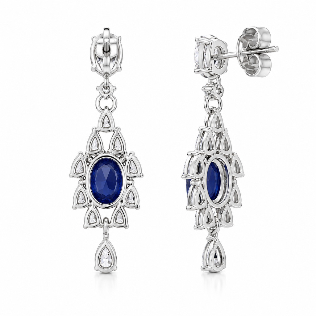Grade AAAA Sapphire Statement Earrings 5x6mm, Natural Bright Blue Sapphire