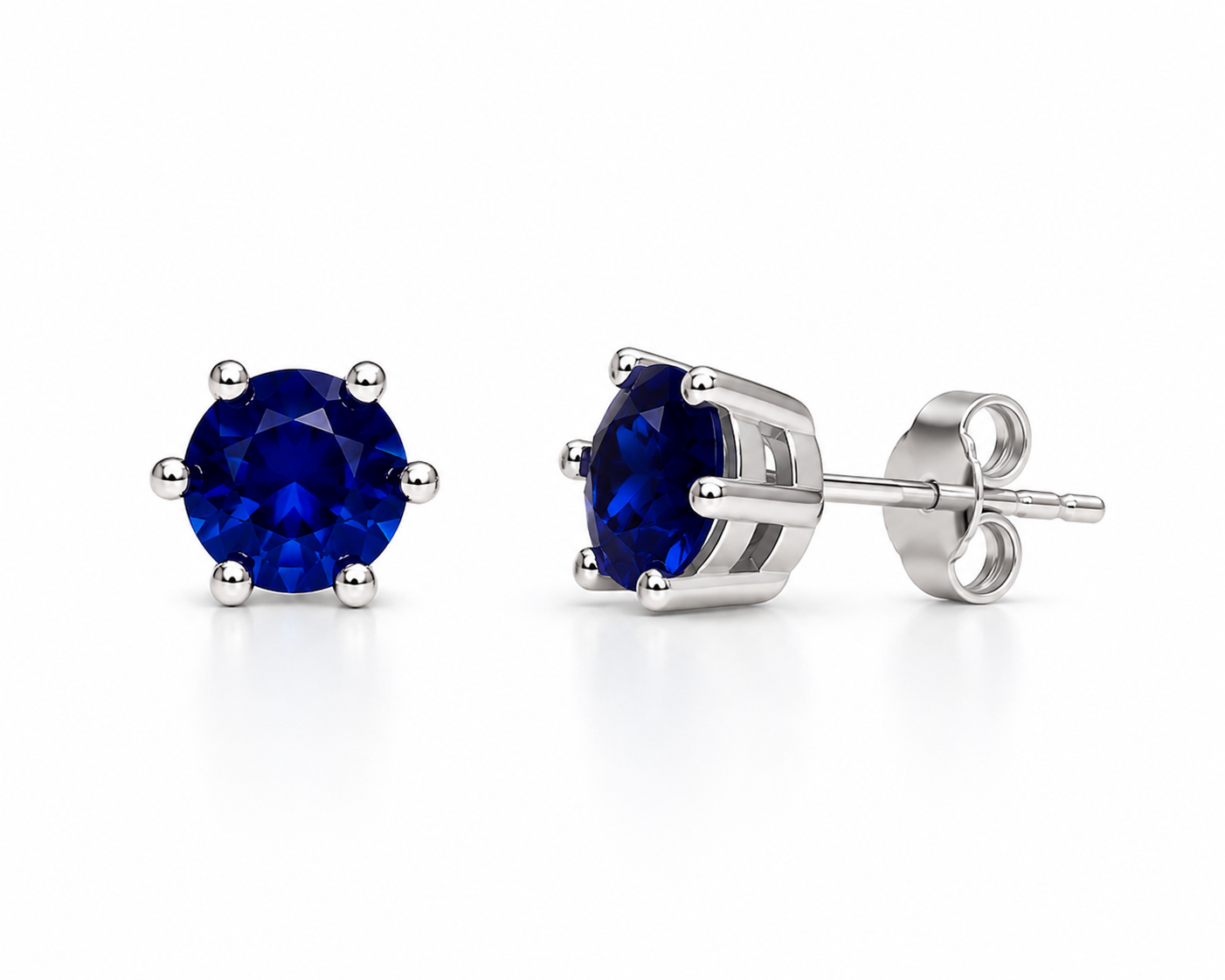 4mm Blue Sapphire Stud Earrings, Men's or Women's Natural Sapphire Stud Earrings