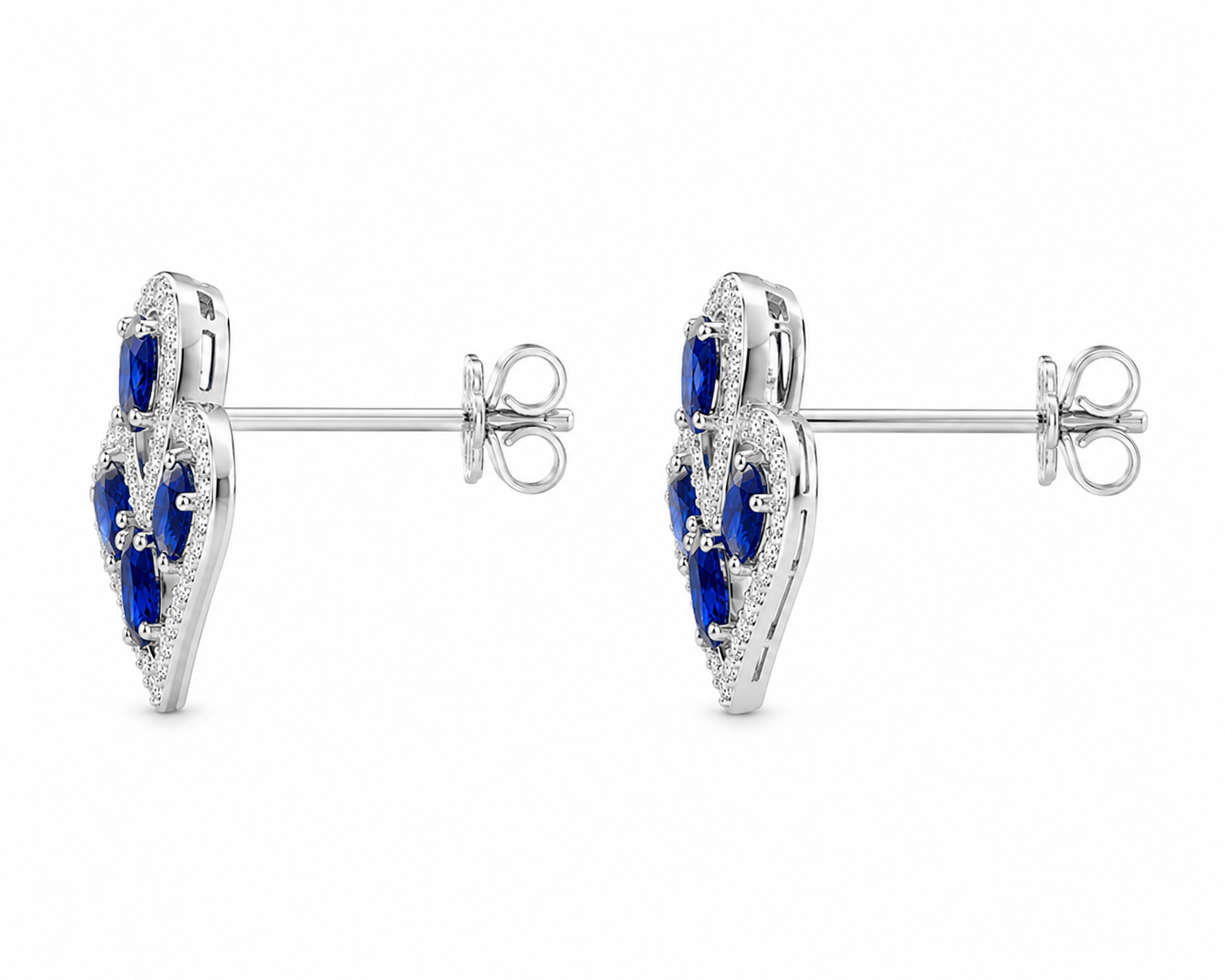 Natural Blue Sri Lanka Sapphire Earrings in 925 Sterling Silver with 3x4 mm oval natural sapphires and cubic zirconia accents