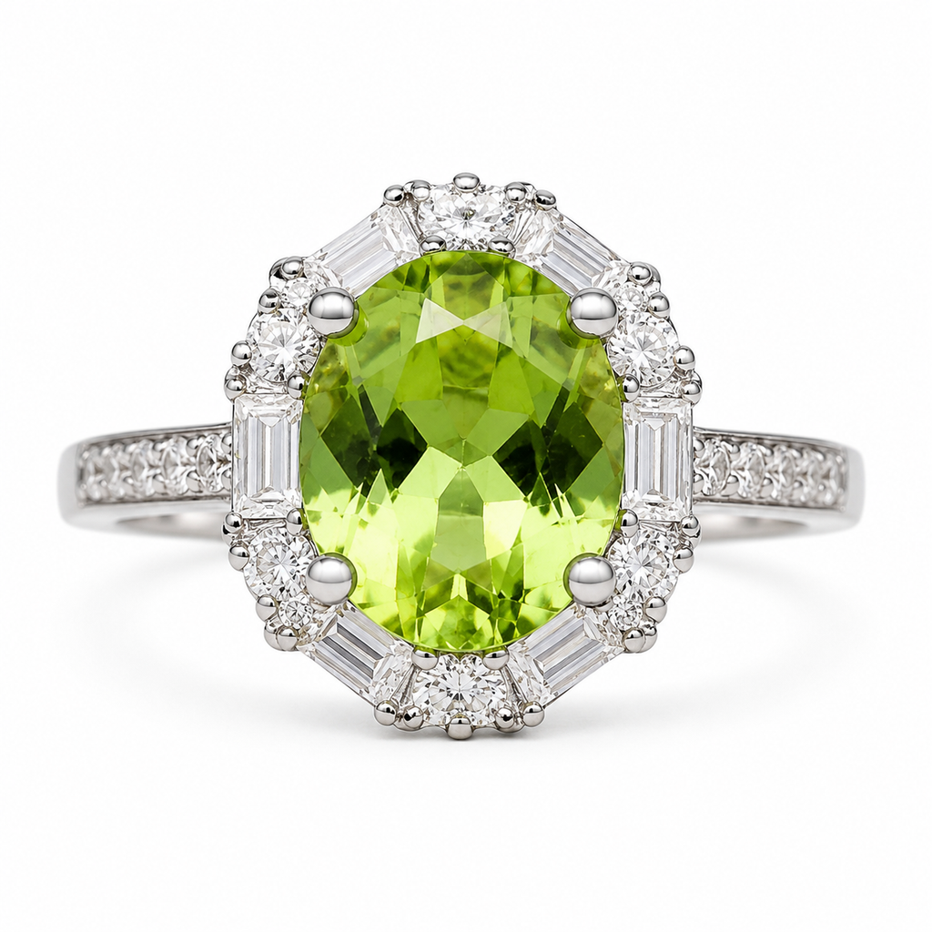 Natural Peridot Gemstone Ring 7x9mm 2CT, August Birthstone Peridot Ring