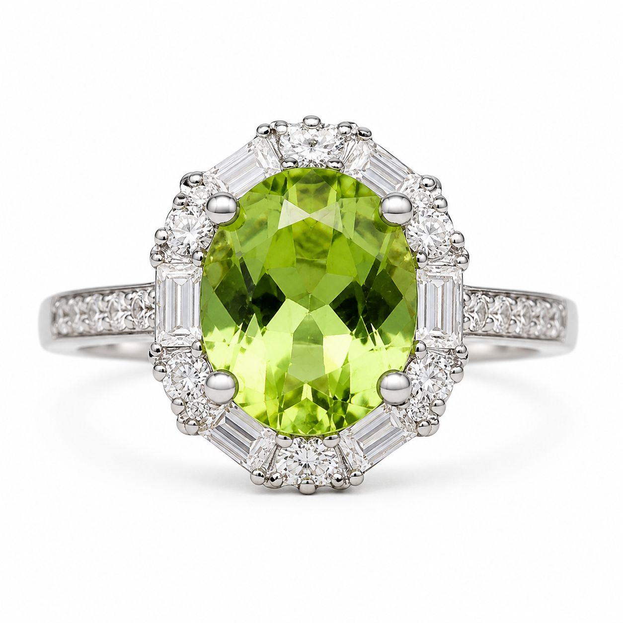 Natural Peridot Gemstone Ring 7x9mm 2CT, August Birthstone Peridot Ring