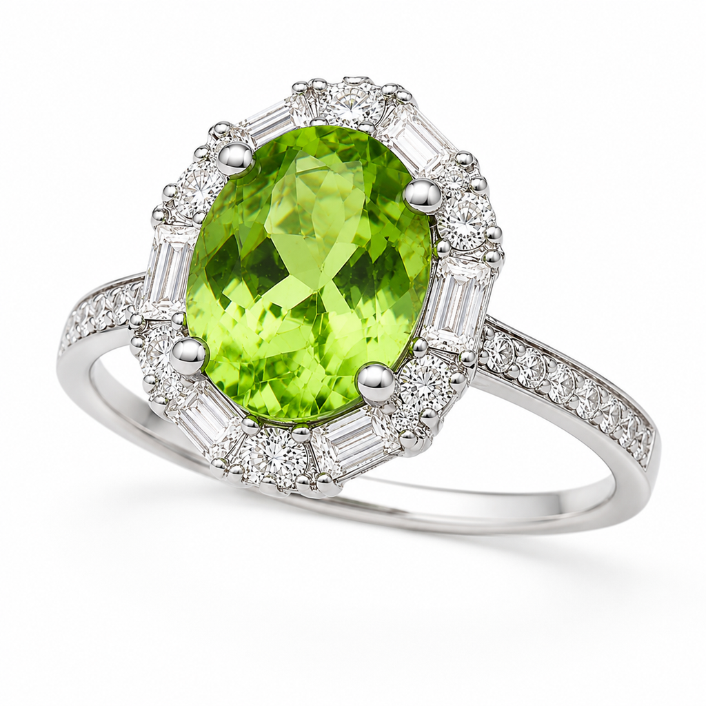 Natural Peridot Gemstone Ring 7x9mm 2CT, August Birthstone Peridot Ring