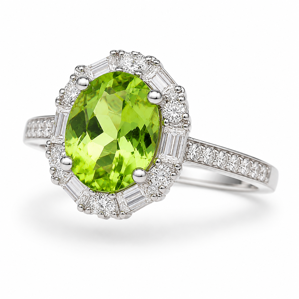 Natural Peridot Gemstone Ring 7x9mm 2CT, August Birthstone Peridot Ring