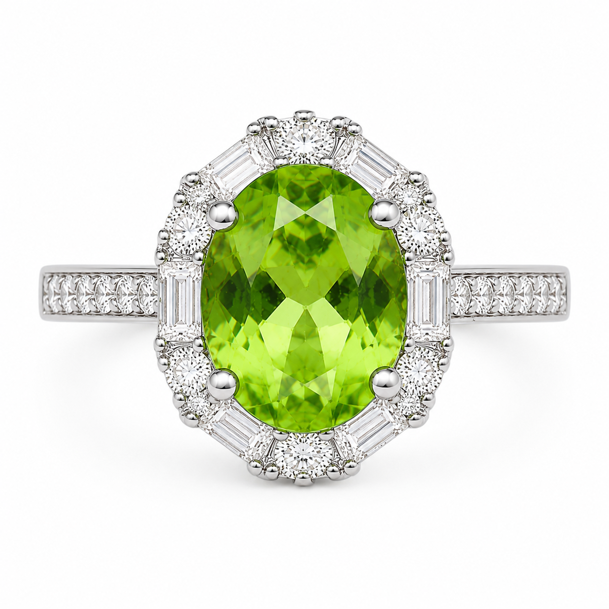 Natural Peridot Gemstone Ring 7x9mm 2CT, August Birthstone Peridot Ring