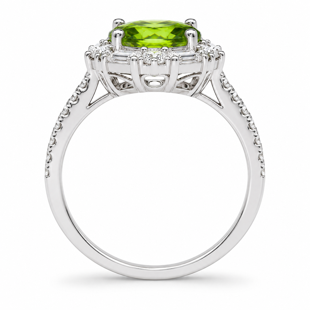Natural Peridot Gemstone Ring 7x9mm 2CT, August Birthstone Peridot Ring