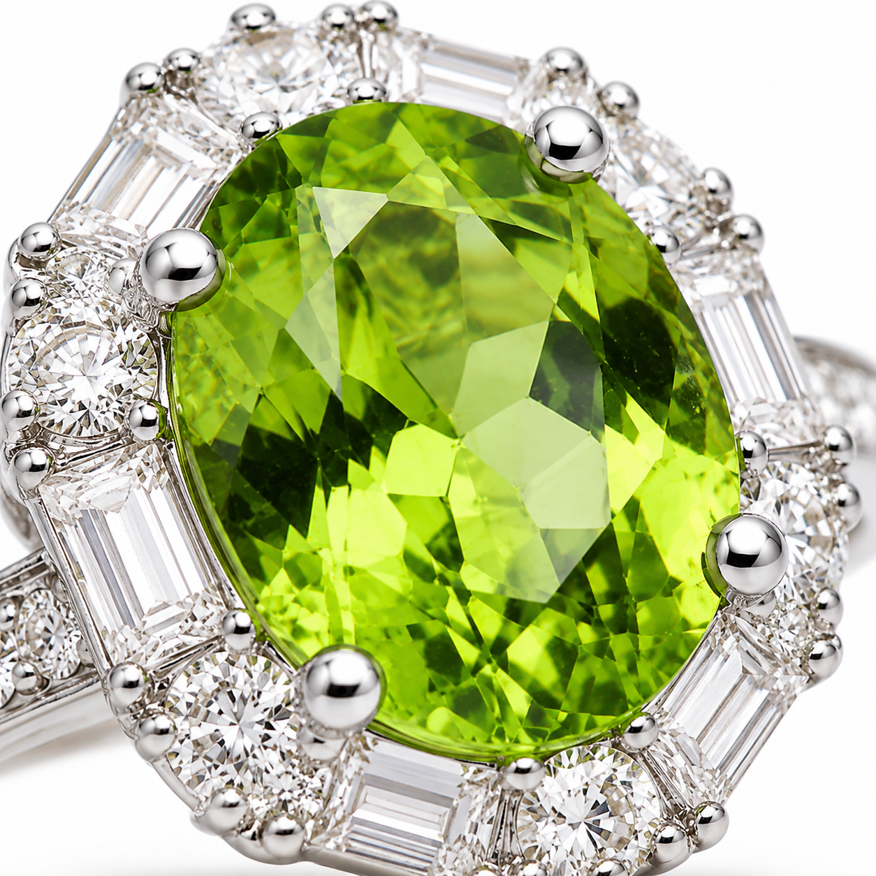 Natural Peridot Gemstone Ring 7x9mm 2CT, August Birthstone Peridot Ring