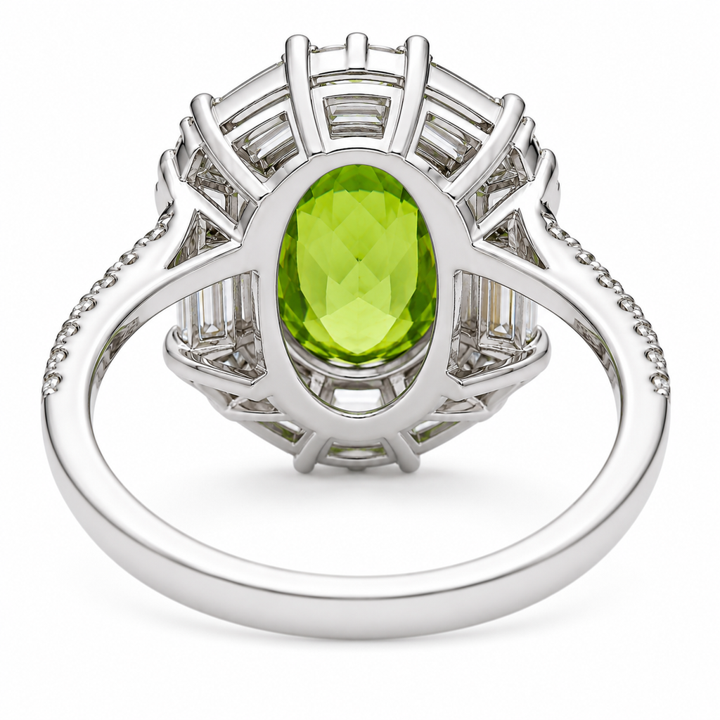 Natural Peridot Gemstone Ring 7x9mm 2CT, August Birthstone Peridot Ring