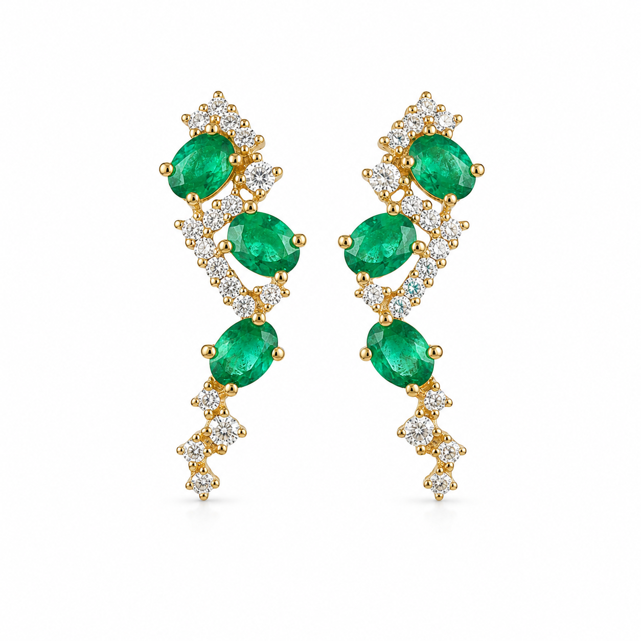 Natural Zambian Emerald Statement Earrings 3x4mm Oval | 14K Gold Plated | May Birthstone