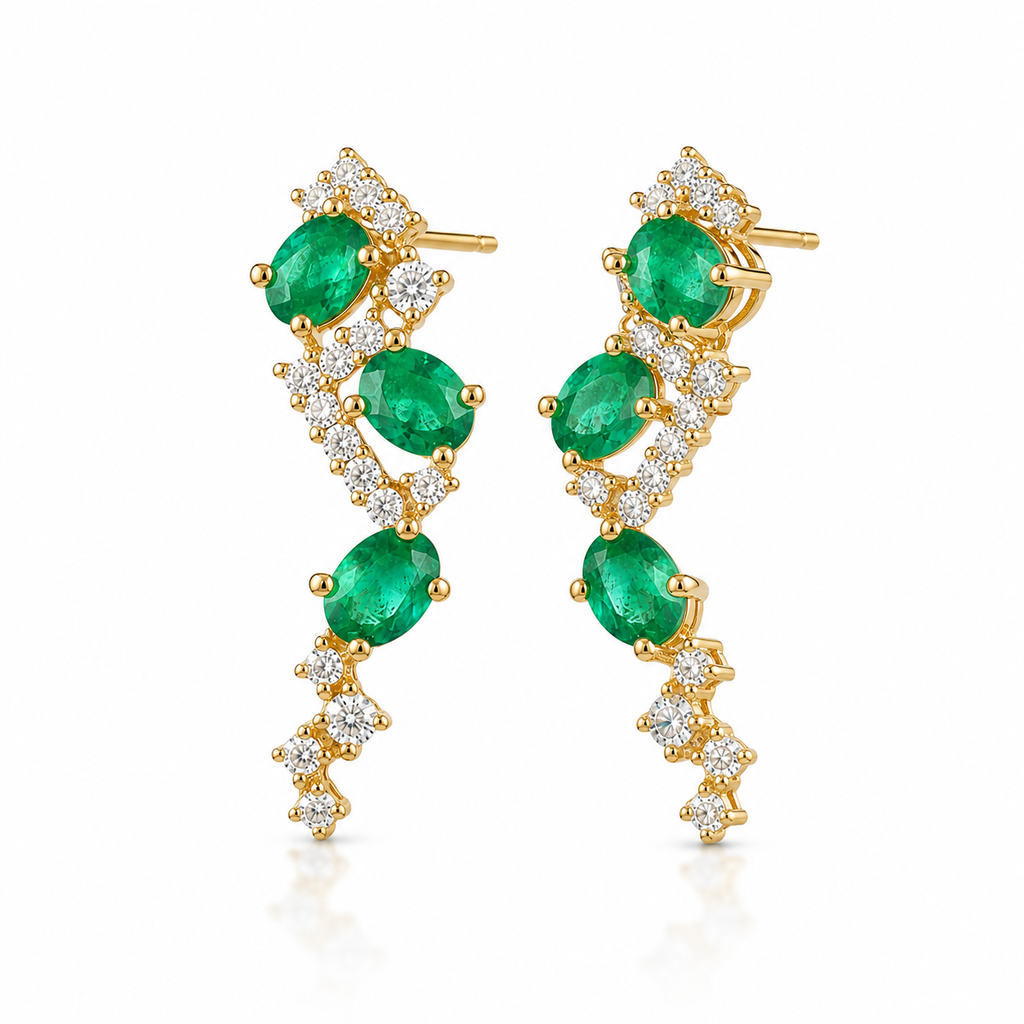 Natural Zambian Emerald Statement Earrings 3x4mm Oval | 14K Gold Plated | May Birthstone