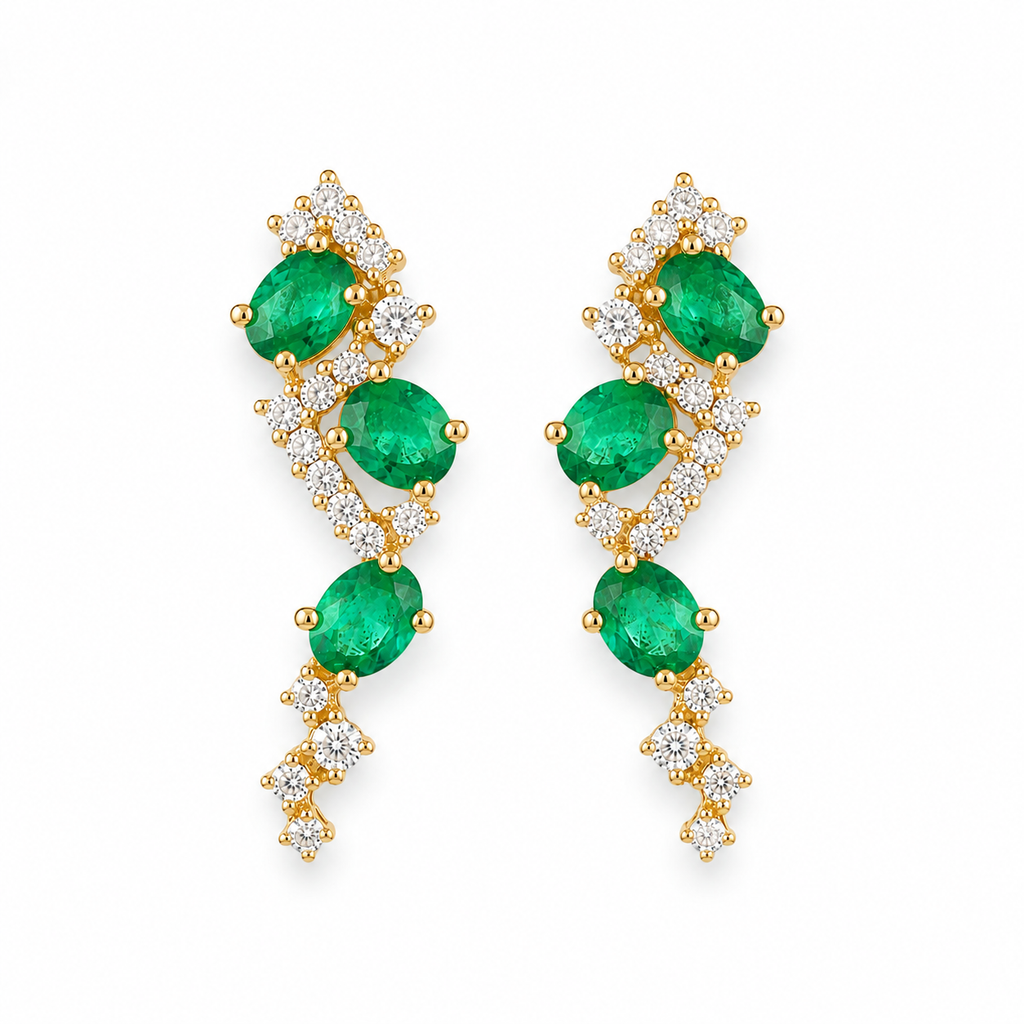 Natural Zambian Emerald Statement Earrings 3x4mm Oval | 14K Gold Plated | May Birthstone