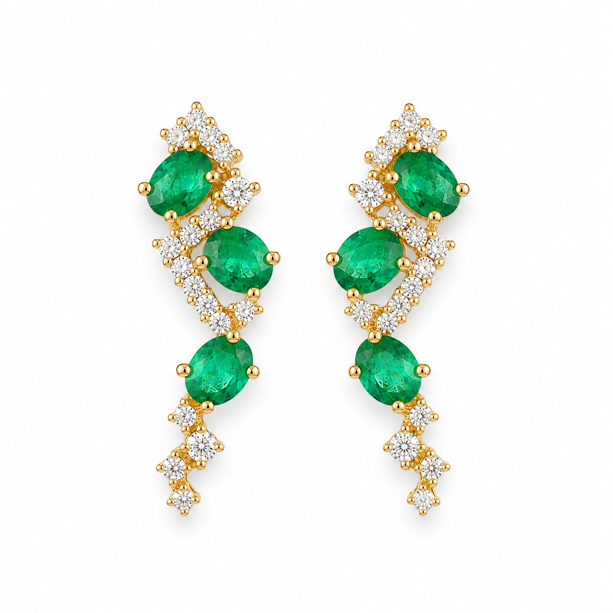Natural Zambian Emerald Statement Earrings 3x4mm Oval | 14K Gold Plated | May Birthstone