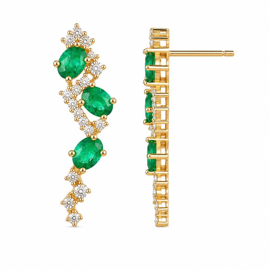 Natural Zambian Emerald Statement Earrings 3x4mm Oval | 14K Gold Plated | May Birthstone