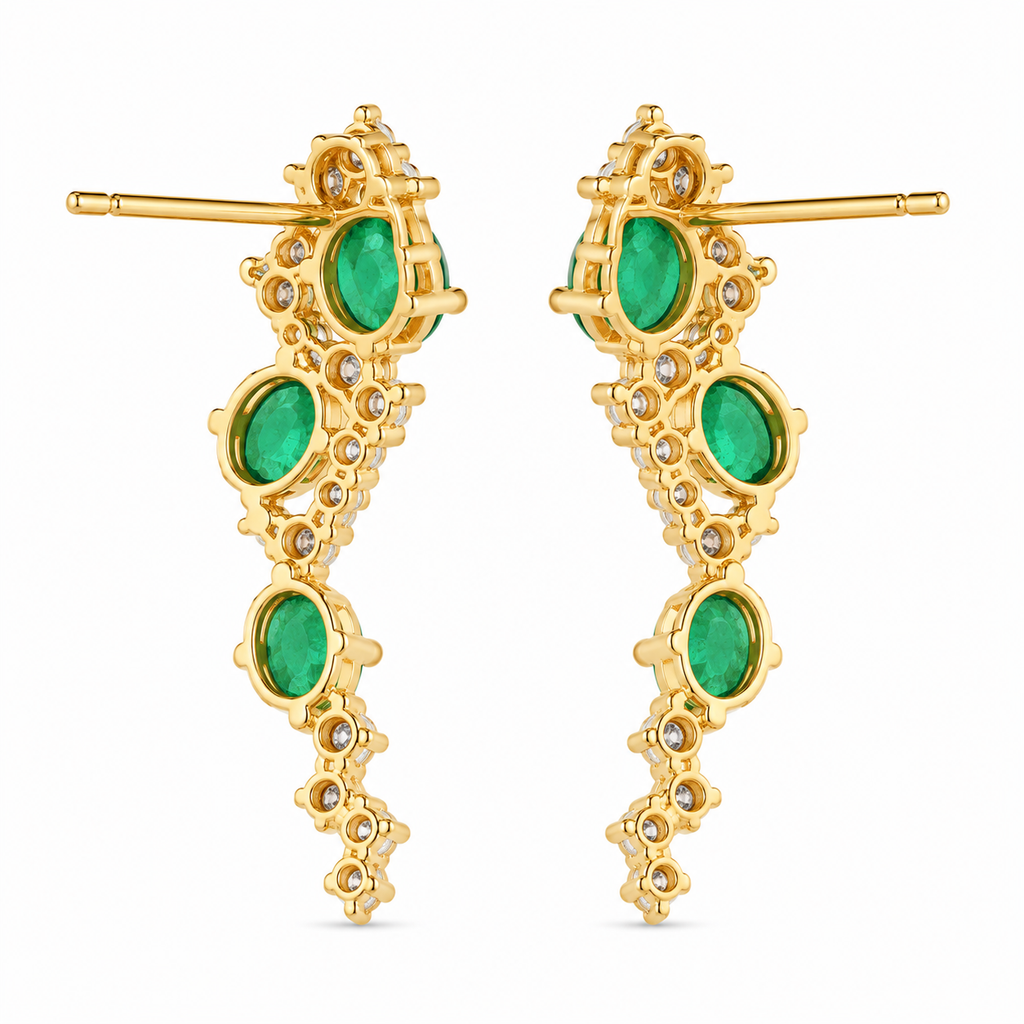 Natural Zambian Emerald Statement Earrings 3x4mm Oval | 14K Gold Plated | May Birthstone