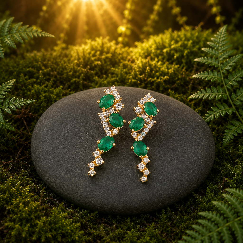 Natural Zambian Emerald Statement Earrings 3x4mm Oval | 14K Gold Plated | May Birthstone