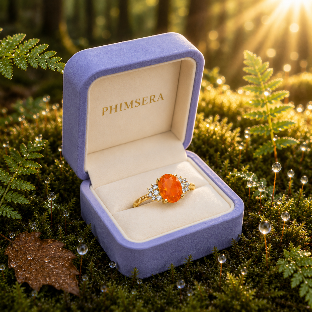 Natural Australian Orange Fire Opal Ring 8x6mm Oval October Birthstone