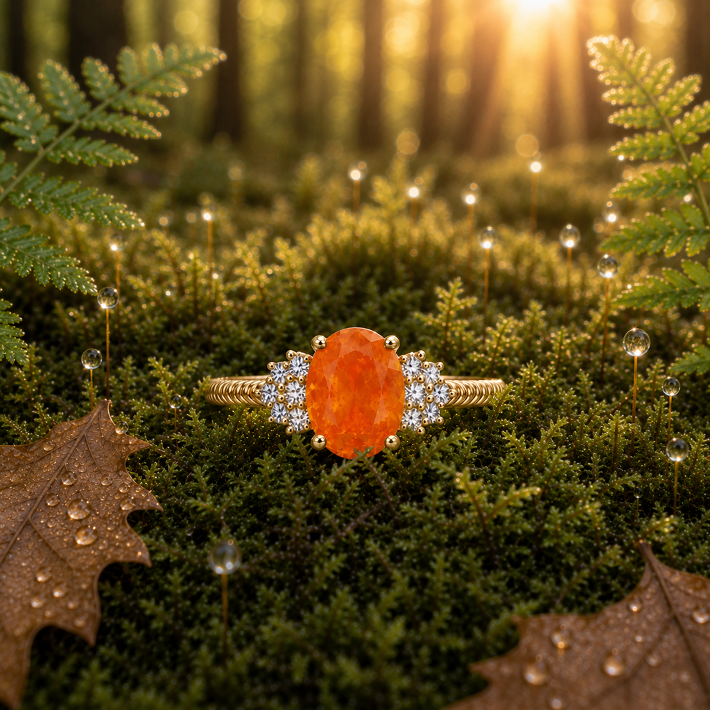 Natural Australian Orange Fire Opal Ring 8x6mm Oval October Birthstone
