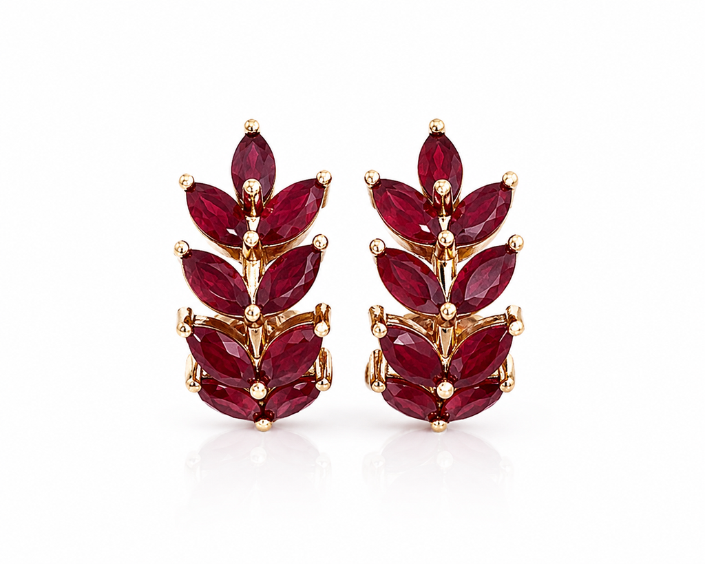Natural Ruby Marquise Hoop Earrings in 925 Sterling Silver with Platinum Plating by Phimsera