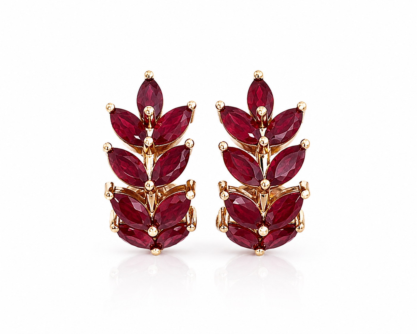 Natural Ruby Marquise Hoop Earrings in 925 Sterling Silver with Platinum Plating by Phimsera