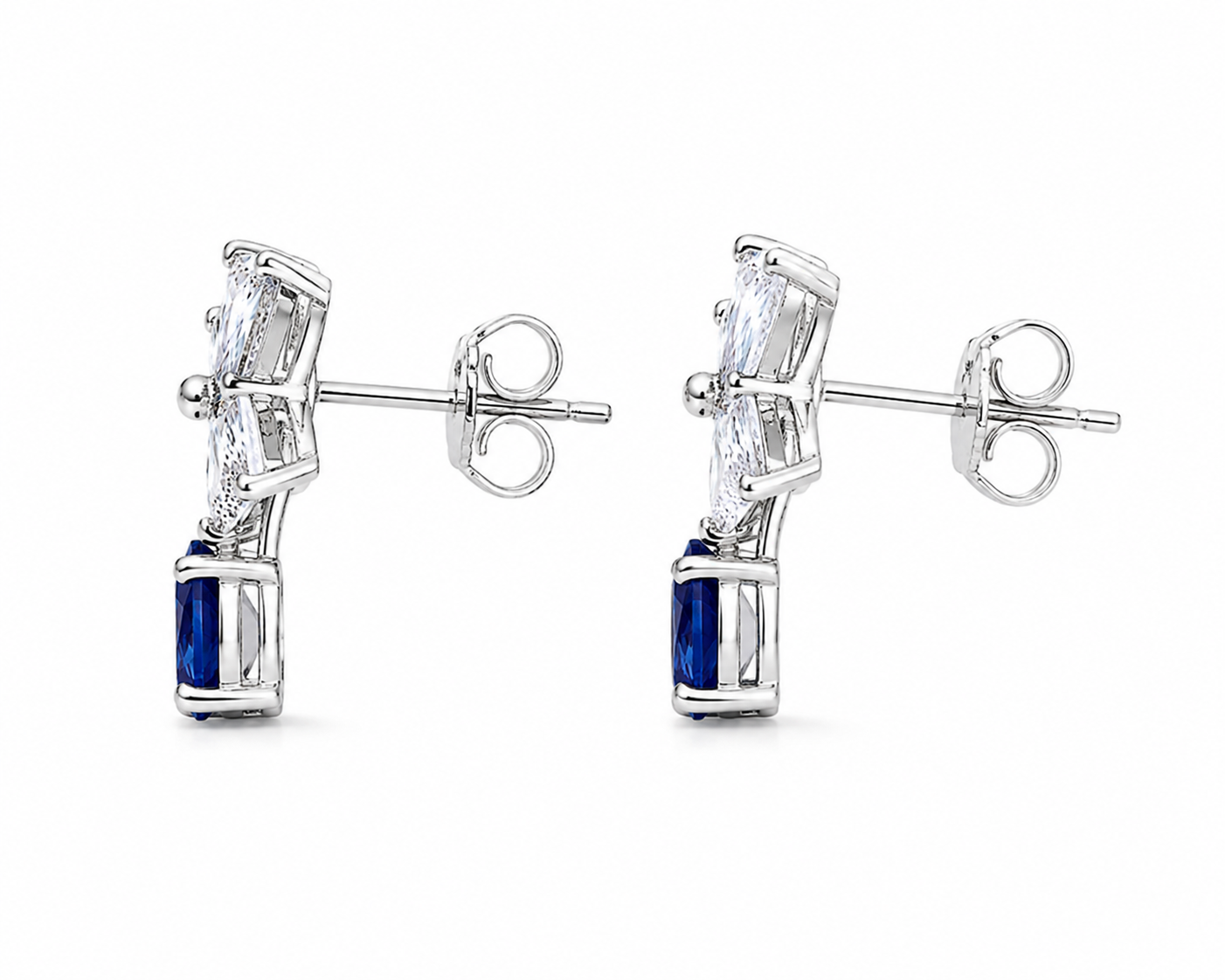 Natural Blue Sri Lanka Sapphire dainty stud earrings in 925 sterling silver featuring genuine 3×4 mm oval Ceylon sapphires with sparkling cubic zirconia accents
