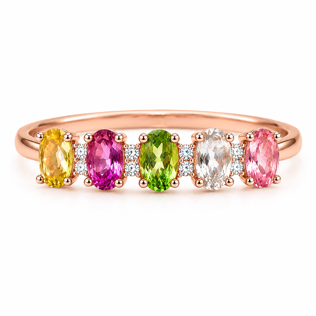 Natural Tourmaline Ring, Multi Tourmaline Ring, Five Stone Ring, Tourmaline Jewelry, 3x4mm Tourmaline, Colorful Gemstone, Natural Gemstone, October Birthstone, Sterling Silver Ring, 925 Sterling Silver, Platinum Plated, Gold Plated, Rose Gold Plated, Gemstone Ring, Fine Jewelry, Classic Ring, Elegant Ring, Everyday Jewelry, Luxury Ring, Colorful Jewelry, Gift For Her, Birthday Gift, Anniversary Gift, Mother's Day Gift, Valentine's Day Gift, Christmas Gift, PHIMSERA, Made To Order