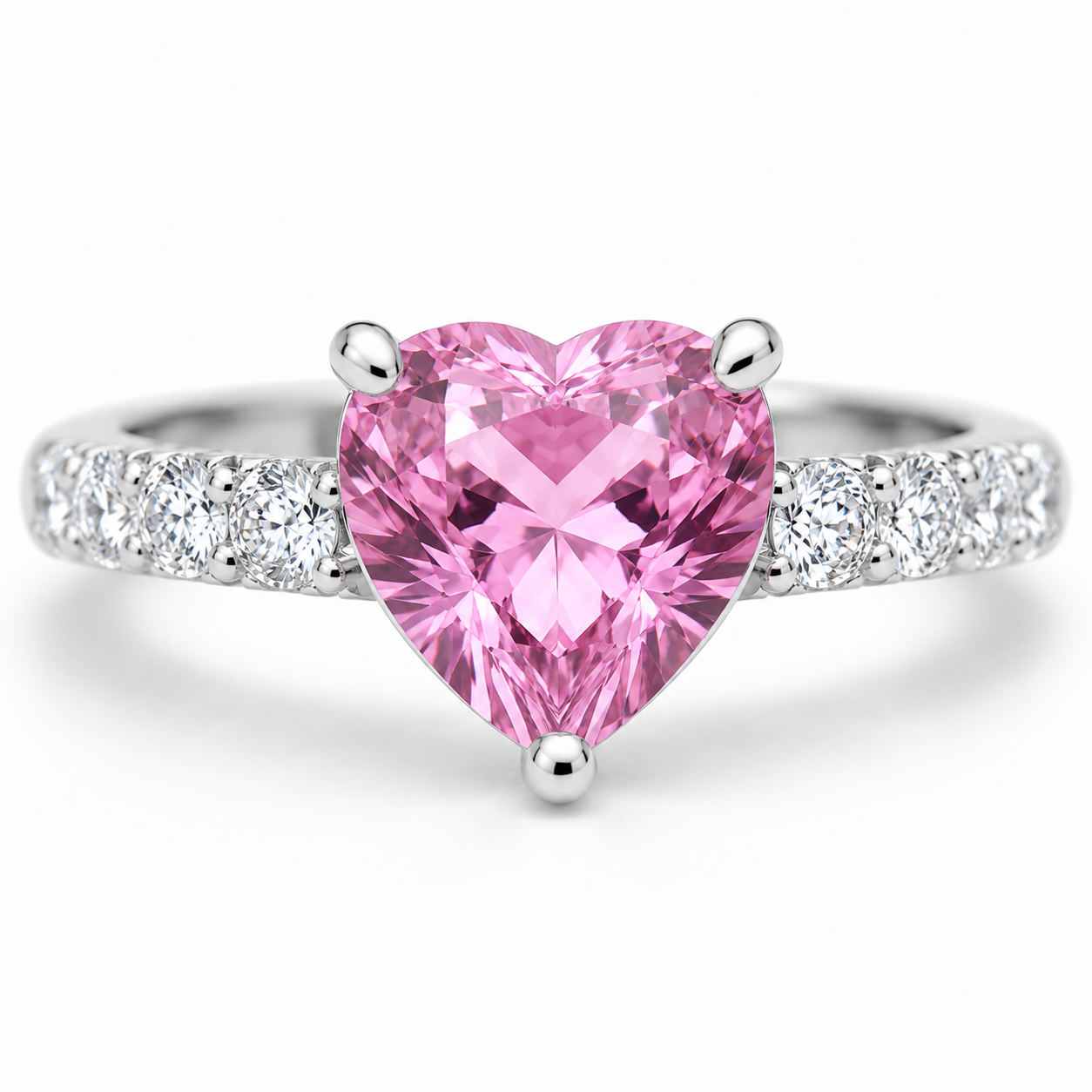 Natural Brazilian Heart Tourmaline Ring with 6mm heart-cut gemstone and cubic zirconia accents in 925 sterling silver by PHIMSERA