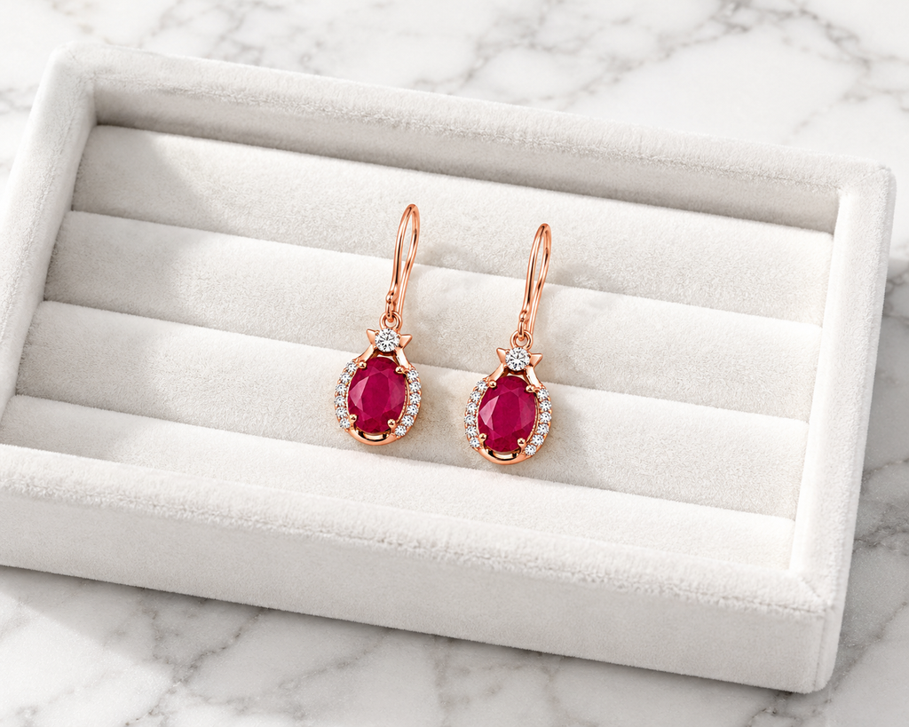Natural Bright Pink Opaque Ruby Drop Earrings 4x6mm | 925 Sterling Silver Platinum Plated | July Birthstone