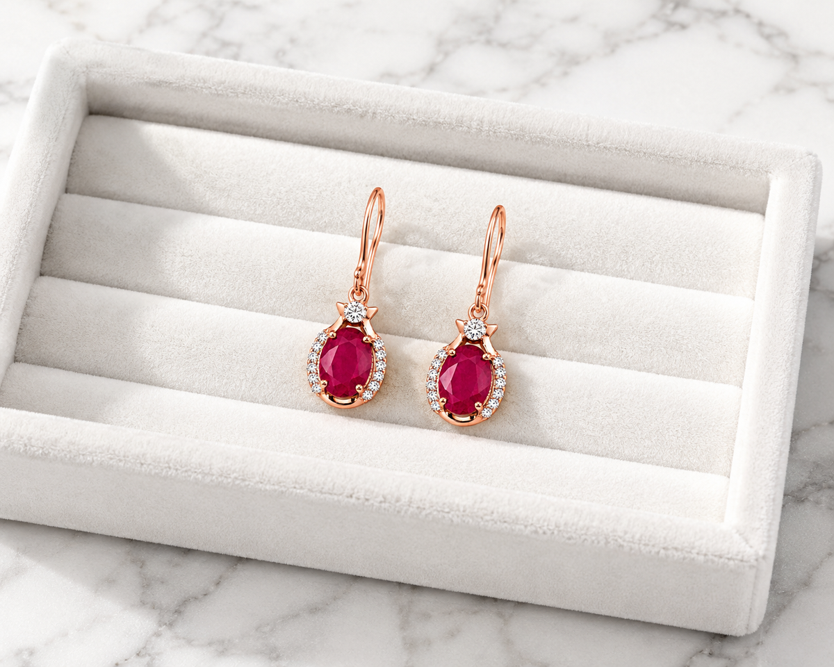 Natural Bright Pink Opaque Ruby Drop Earrings 4x6mm | 925 Sterling Silver Platinum Plated | July Birthstone