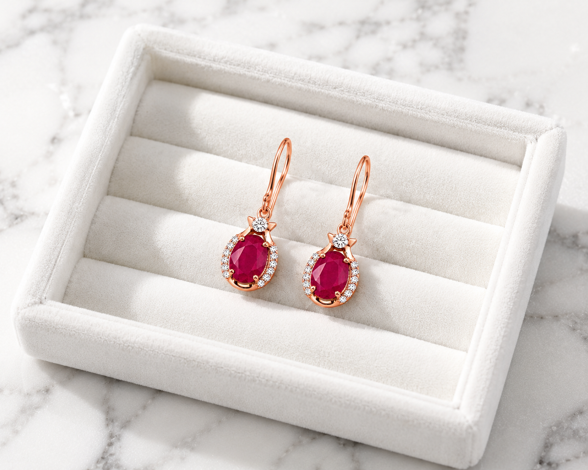 Natural Bright Pink Opaque Ruby Drop Earrings 4x6mm | 925 Sterling Silver Platinum Plated | July Birthstone