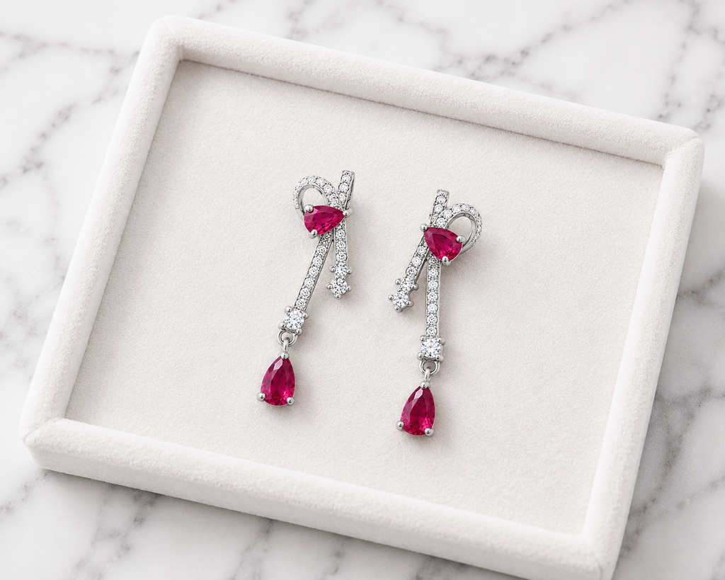 Natural Ruby Pear Drop Earrings | 925 Sterling Silver Platinum Plated | July Birthstone