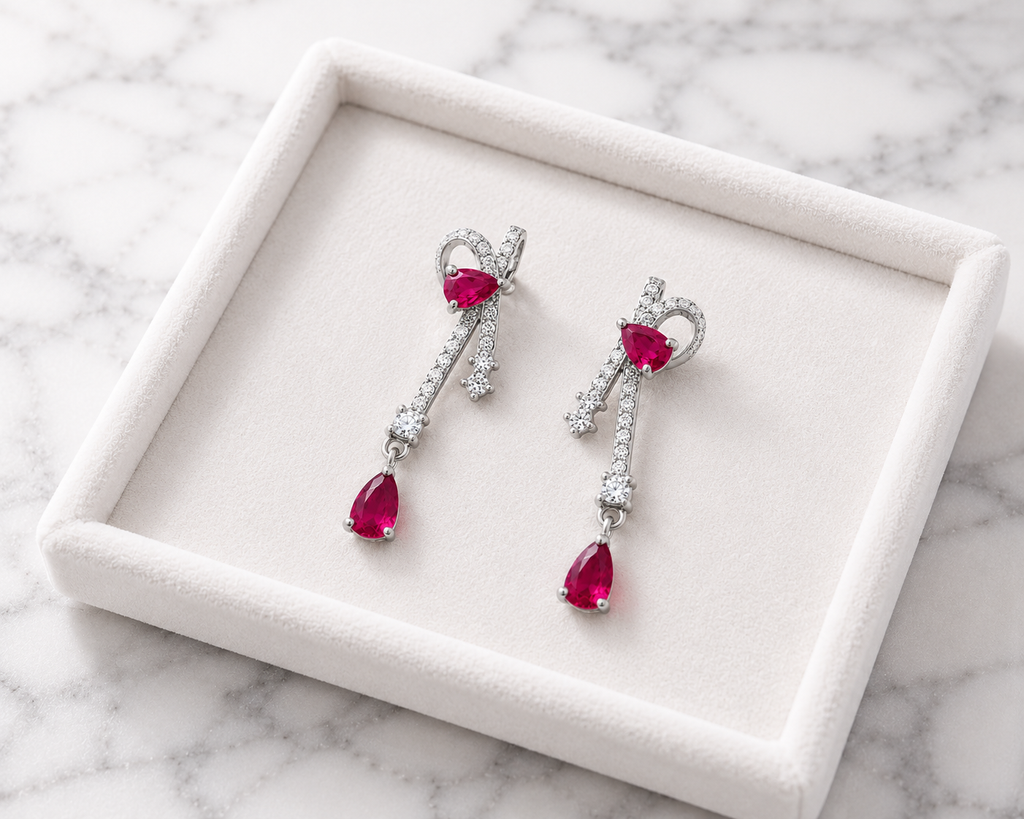 Natural Ruby Pear Drop Earrings | 925 Sterling Silver Platinum Plated | July Birthstone