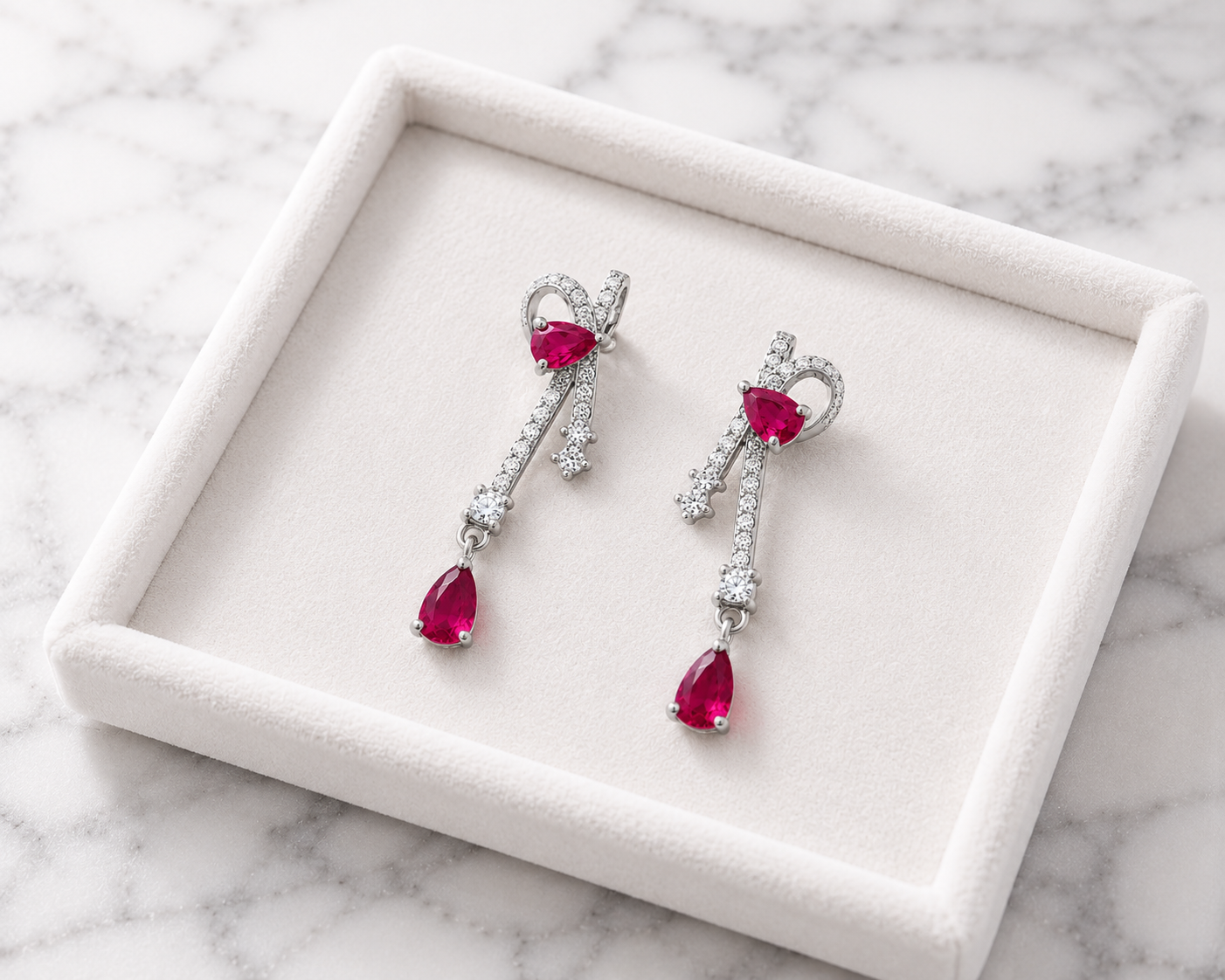 Natural Ruby Pear Drop Earrings | 925 Sterling Silver Platinum Plated | July Birthstone